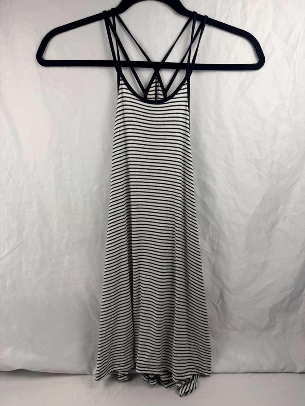 Zenana Outfitters Black & White Striped Tank with Crisscross Straps M